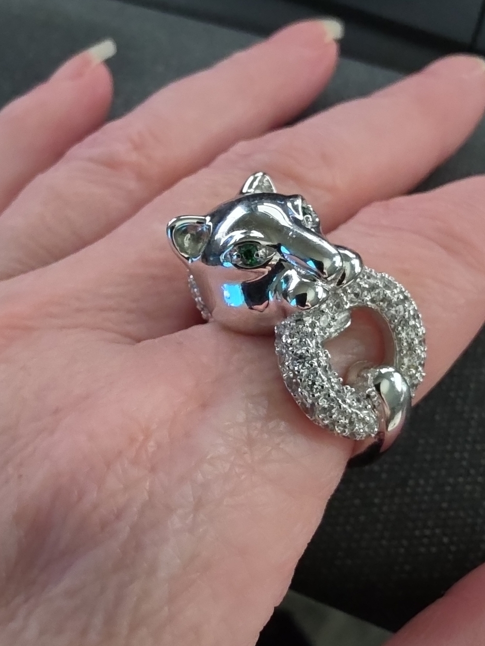 Silver Panther Door Knocker Ring marked PAJ